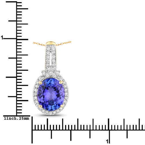3.74 Carat Genuine Tanzanite and White Diamond 14K Yellow Gold Pendant