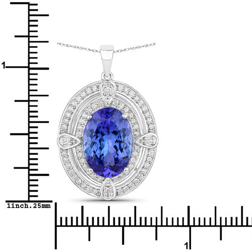 Pendentif en or blanc 14 carats, tanzanite véritable de 5,91 carats et diamants blancs