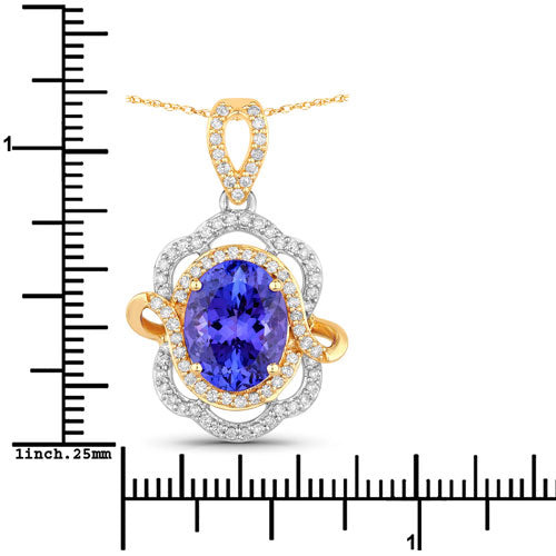 4.61 Carat Genuine Tanzanite and White Diamond 14K White Gold(Two-Tone) Pendant