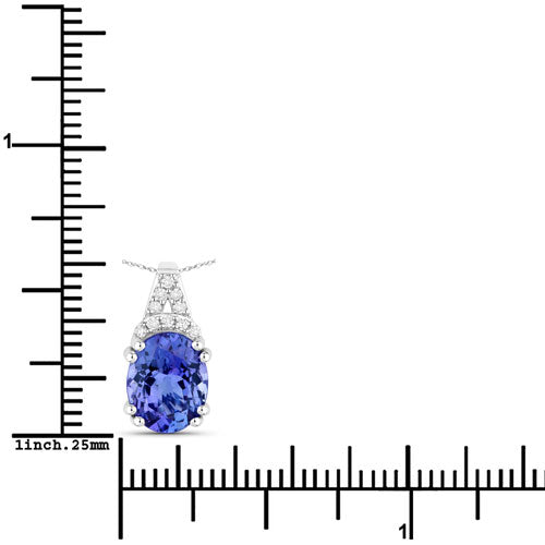 Pendentif en or blanc 14 carats avec tanzanite véritable de 2,10 carats et diamants blancs