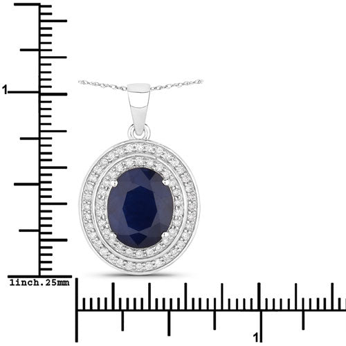 Pendentif en or blanc 14 carats, saphir bleu véritable de 4,82 carats et diamants blancs