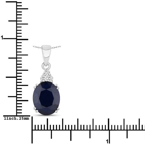 Pendentif en or blanc 14 carats, saphir bleu véritable de 4,41 carats et diamants blancs
