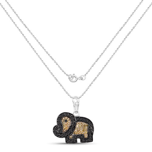 Pendentif en argent sterling .925 avec diamant noir véritable de 0,89 carat et diamant jaune