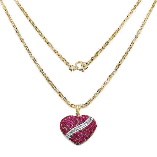 Pendentif en argent sterling 925 plaqué or jaune 14 carats avec rubis véritable de 4,67 carats et topaze blanche