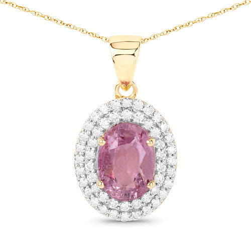 2.53 Carat Genuine Pink Sapphire and White Diamond 14K Yellow Gold Pendant