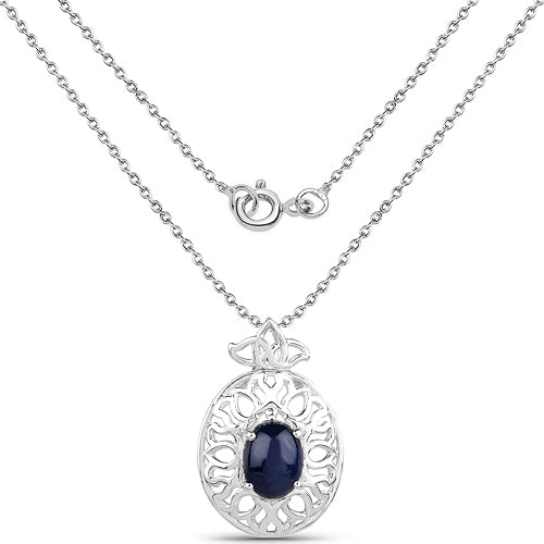 Pendentif Saphir Bleu Authentique de 4,50 Carats en Argent Sterling 925