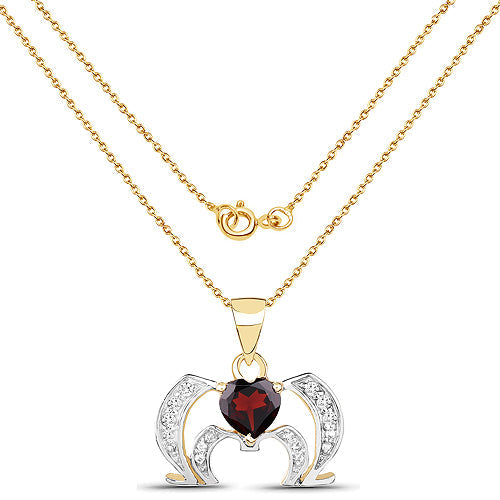 14K Yellow Gold Plated 1.05 Carat Genuine Garnet and White Topaz .925 Sterling Silver Pendant