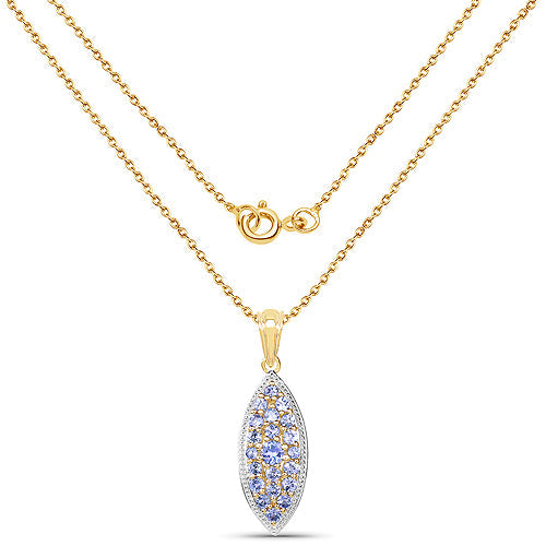Pendentif en argent sterling 925 plaqué or jaune 14 carats avec tanzanite véritable de 1,56 carat