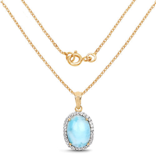 Pendentif en argent sterling 925 plaqué or jaune 14 carats avec larimar véritable de 13,55 carats et topaze blanche