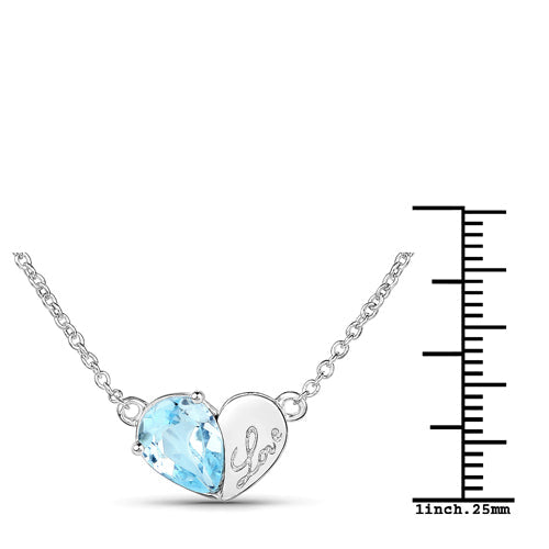 Pendentif en argent sterling 925 et topaze bleue véritable de 1,90 carat