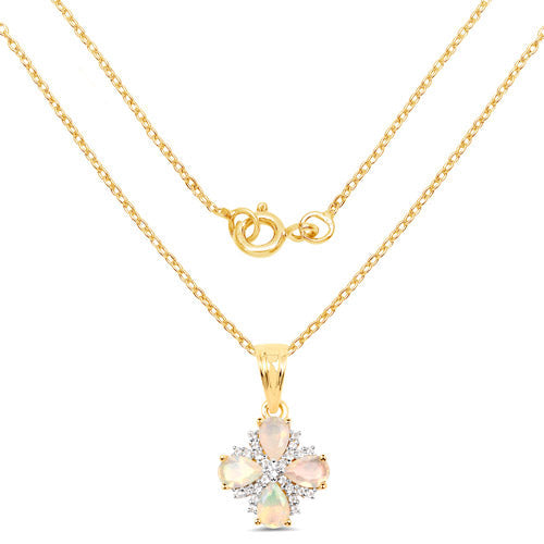 Pendentif en argent sterling 925 plaqué or jaune 14 carats avec opale éthiopienne véritable de 1,19 carat et topaze blanche