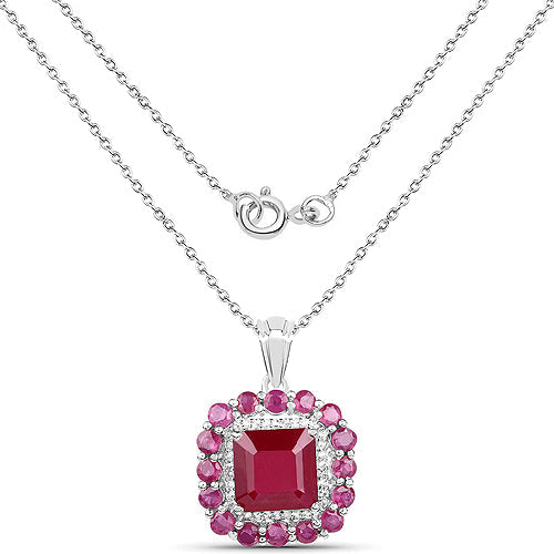Pendentif en argent sterling 925, rubis traité verre de 8,48 carats et topaze blanche