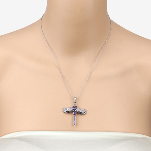 Pendentif en argent sterling 925 avec tanzanite véritable de 1,99 carat et zircon blanc