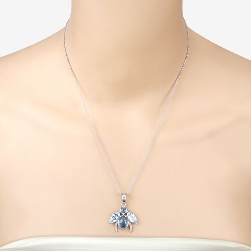 9.06 Carat Genuine Blue Topaz and White Topaz .925 Sterling Silver Pendant