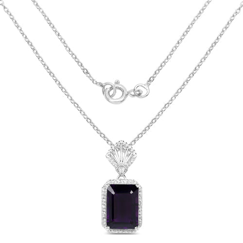 Pendentif en argent sterling 925 avec améthyste véritable de 7,37 carats et zircons blancs