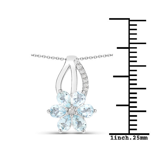 Pendentif 0,78 Carat en Aigue-marine Véritable et Topaze Blanche en Argent Sterling 925