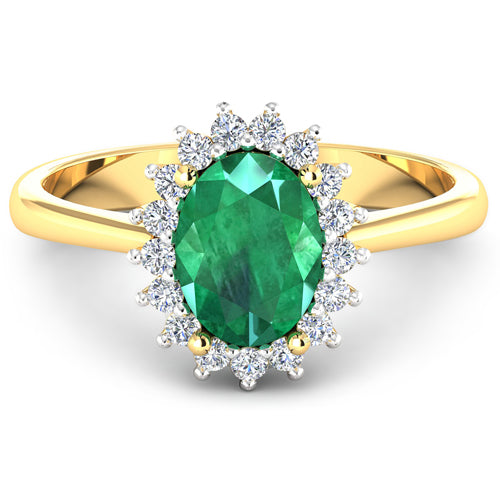 Bague en or jaune 14 carats avec émeraude véritable de Zambie de 1,87 carat et diamants blancs