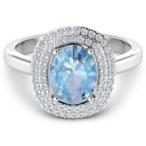 Bague en or blanc 14 carats, aigue-marine véritable de 1,72 carat et diamants blancs