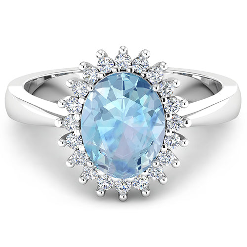 Bague en or blanc 14 carats, aigue-marine véritable et diamants blancs, 1,24 carats