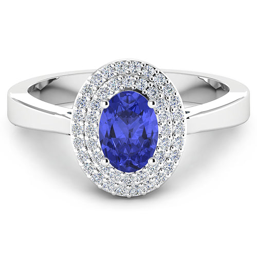 Bague en or blanc 14 carats avec tanzanite véritable de 0,91 carat et diamants blancs