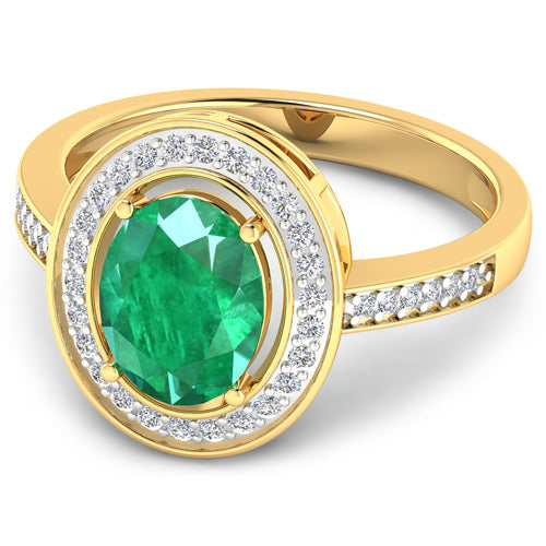 Bague en or jaune 14 carats avec émeraude véritable de Zambie de 1,87 carat et diamants blancs
