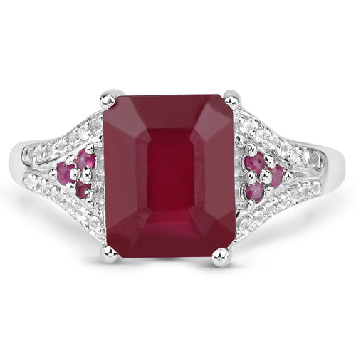 Bague en argent sterling .925 avec rubis (rempli de verre) de 4,49 carats et topaze blanche