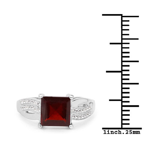 2.99 Carat Genuine Garnet and White Topaz .925 Sterling Silver Ring