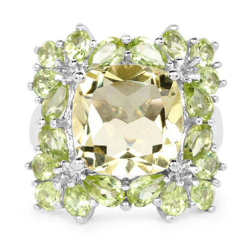Bague en argent sterling 925 avec quartz citron véritable et péridot de 9,38 carats