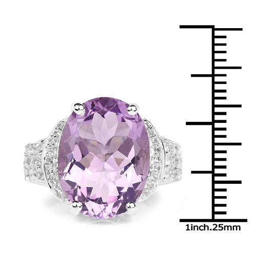 8.98 Carat Genuine Amethyst & White Topaz .925 Sterling Silver Ring