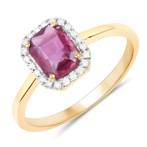 Bague en or jaune 14 carats avec saphir rose véritable de 1,30 carat et diamants blancs