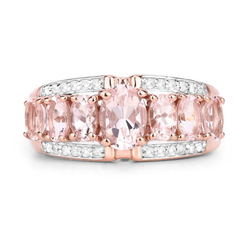 Bague en argent sterling 925 avec morganite véritable de 2,15 carats et diamants blancs