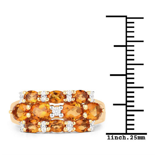 14K Yellow Gold Plated 2.48 Carat Genuine Citrine & White Topaz .925 Sterling Silver Ring