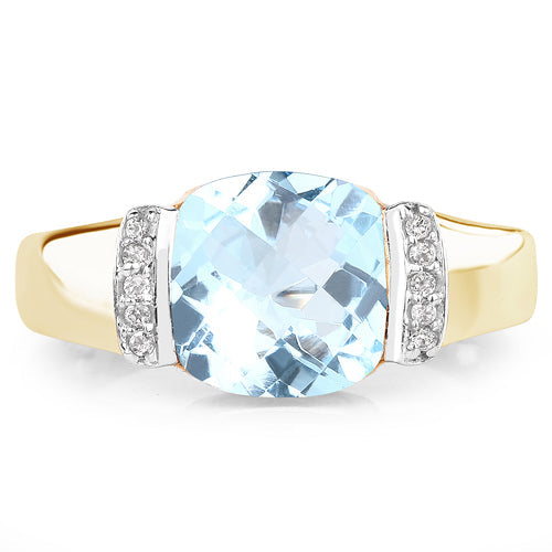 Bague en argent sterling 925 plaqué or jaune 14 carats avec topaze bleue véritable de 3,62 carats et topaze blanche