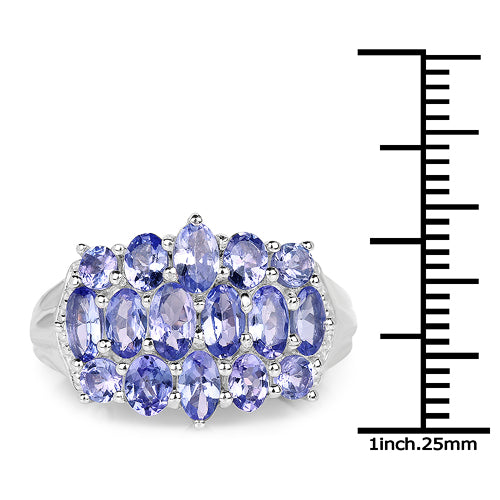 Bague en Argent Sterling 925 et Tanzanite Véritable de 3,08 Carats