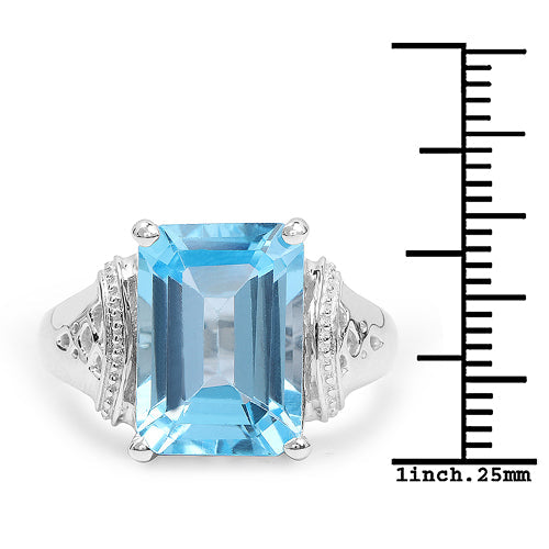 8.89 Carat Genuine Swiss Blue Topaz .925 Sterling Silver Ring