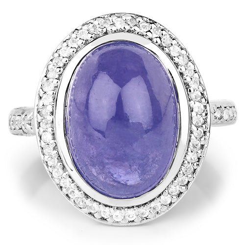 Bague en argent sterling 925 avec tanzanite véritable et topaze blanche de 8,26 carats