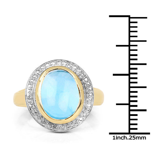 14K Yellow Gold Plated 6.70 Carat Genuine Blue Topaz .925 Sterling Silver Ring