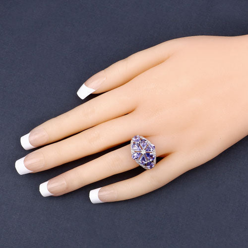 Bague en argent sterling .925 avec tanzanite véritable de 3,24 carats et topaze blanche