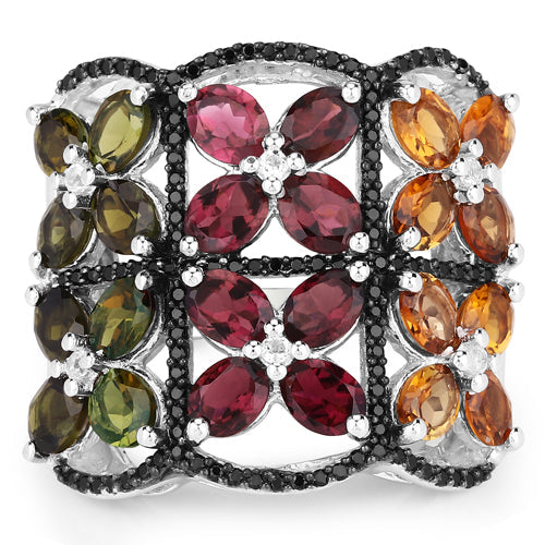 Bague en argent sterling .925 avec tourmaline véritable multicolore de 8,38 carats