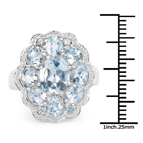 Bague en argent sterling 925 et topaze bleue véritable de 6,64 carats