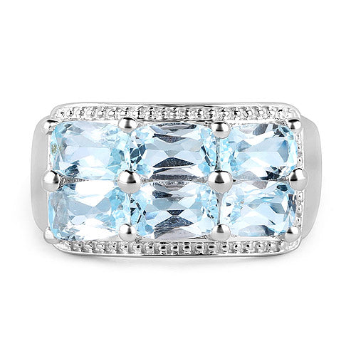 Bague en argent sterling 925 avec topaze bleue véritable de 3,60 carats