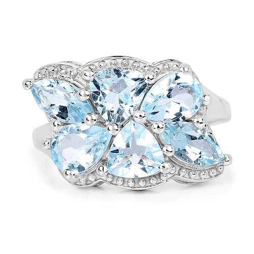 Bague en argent sterling 925 avec topaze bleue véritable de 4,34 carats