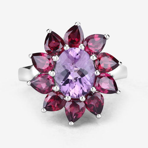 5.65 Carat Genuine Amethyst and Rhodolite .925 Sterling Silver Ring