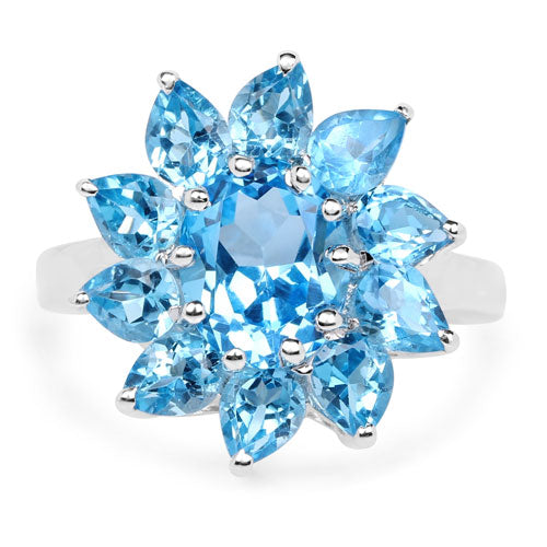 Bague en argent sterling 925 avec topaze bleue suisse véritable de 6,35 carats