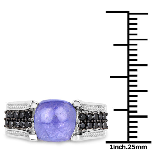 Bague en argent sterling 925 avec tanzanite véritable de 3,20 carats et spinelle noire