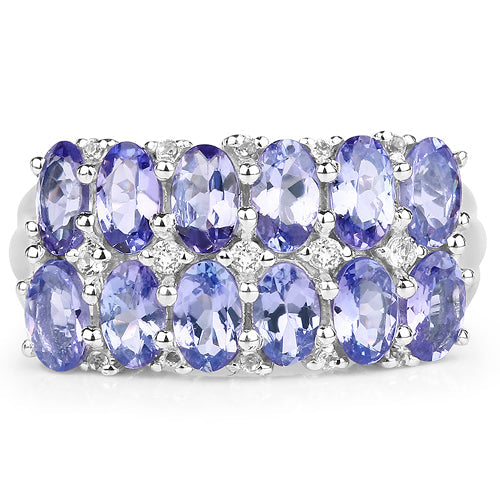 Bague en argent sterling 925 avec tanzanite véritable de 3,16 carats et topaze blanche