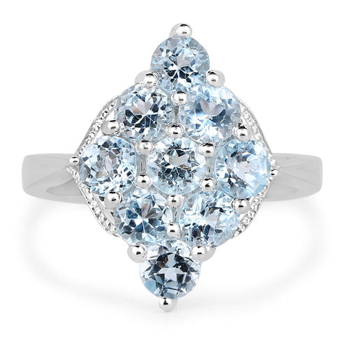 Bague en argent sterling 925 et topaze bleue véritable de 2,88 carats