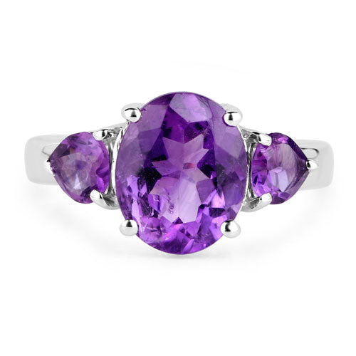 Bague en argent sterling 925 avec améthyste véritable de 4,06 carats