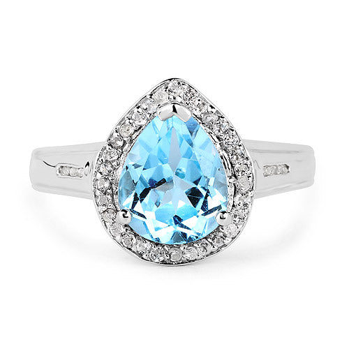Bague en argent sterling 925 avec topaze bleue véritable et topaze blanche de 2,42 carats