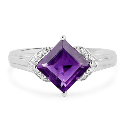 Bague en argent sterling 925 avec améthyste véritable et topaze blanche de 2,55 carats